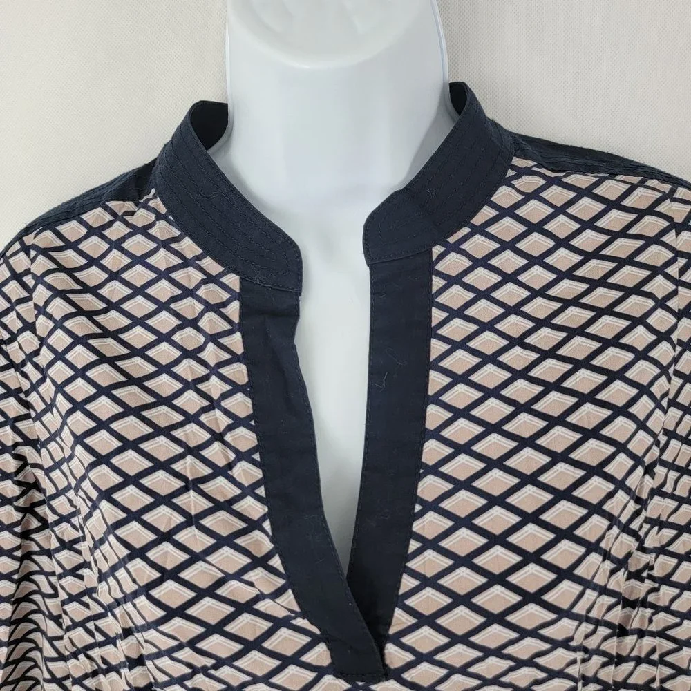 TORY BURCH Womens 8 Velda Tunic Top Silk Stretch Diamond Print Blue Gray